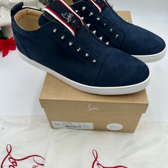 Christian Louboutin Men's F. A. V.  Fique Navy Studded Sneakers - Picture 9 of 12